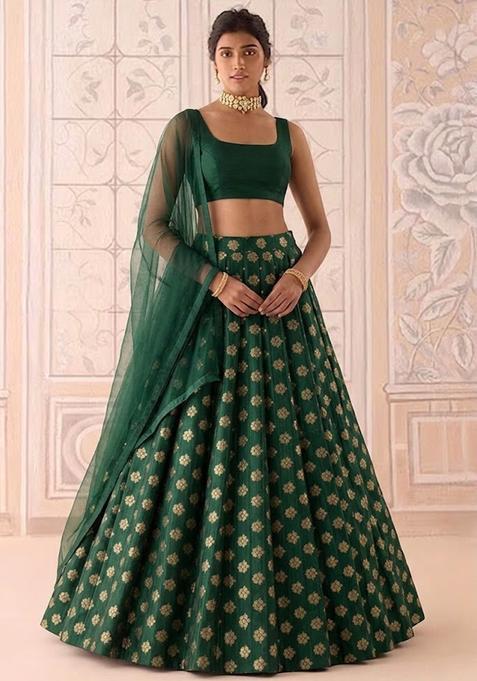 Bottle Green Brocade Lehenga Set