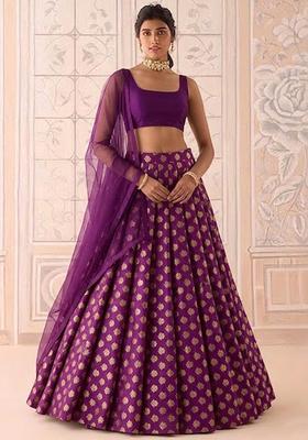 Royal Purple Brocade Lehenga Set
