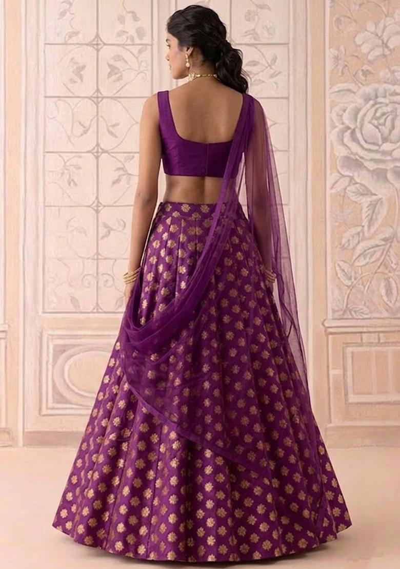 Royal Purple Brocade Lehenga Set - Indya