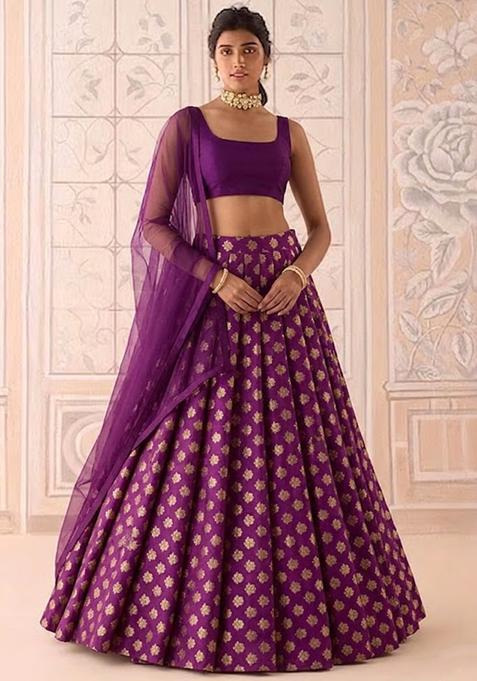 Royal Purple Brocade Lehenga Set