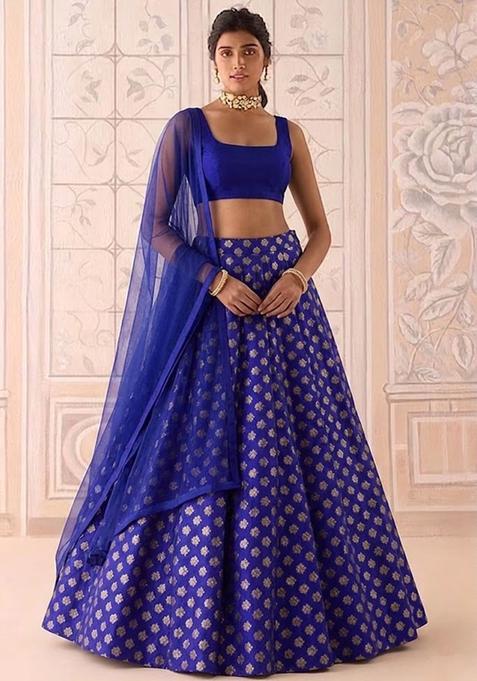 Royal Blue Brocade Lehenga Set
