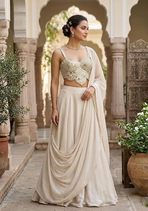 Off White Handwork Lehenga Set