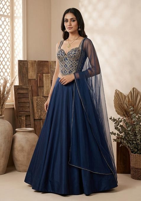 Navy Blue Handwork Lehenga Set