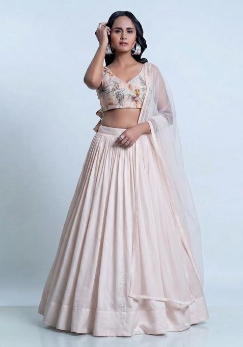 Blush Peach Printed Organza Lehenga Set