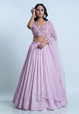 Lavender Printed Organza Lehenga Set