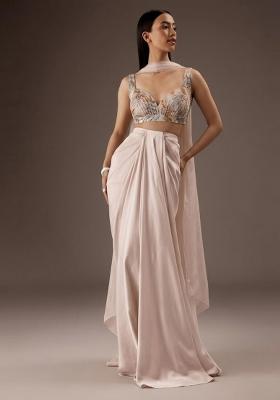 Blush Pink Printed Organza Fusion Set