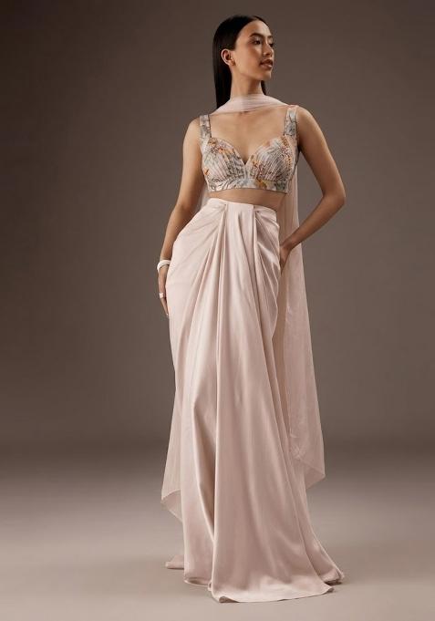 Blush Pink Printed Organza Fusion Set