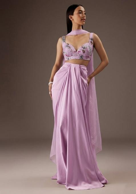Lilac Printed Organza Fusion Set