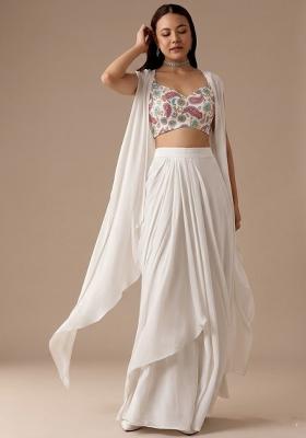 Off White Printed Crepe Fusion Set