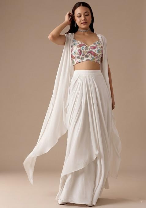 Off White Printed Crepe Fusion Set