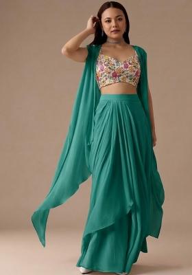 Off White Printed Crepe Fusion Set