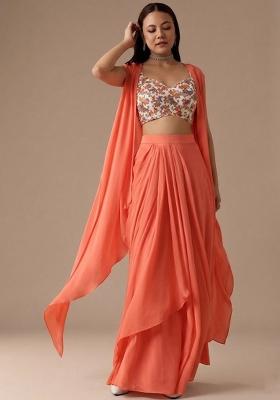 Off White Printed Crepe Fusion Set