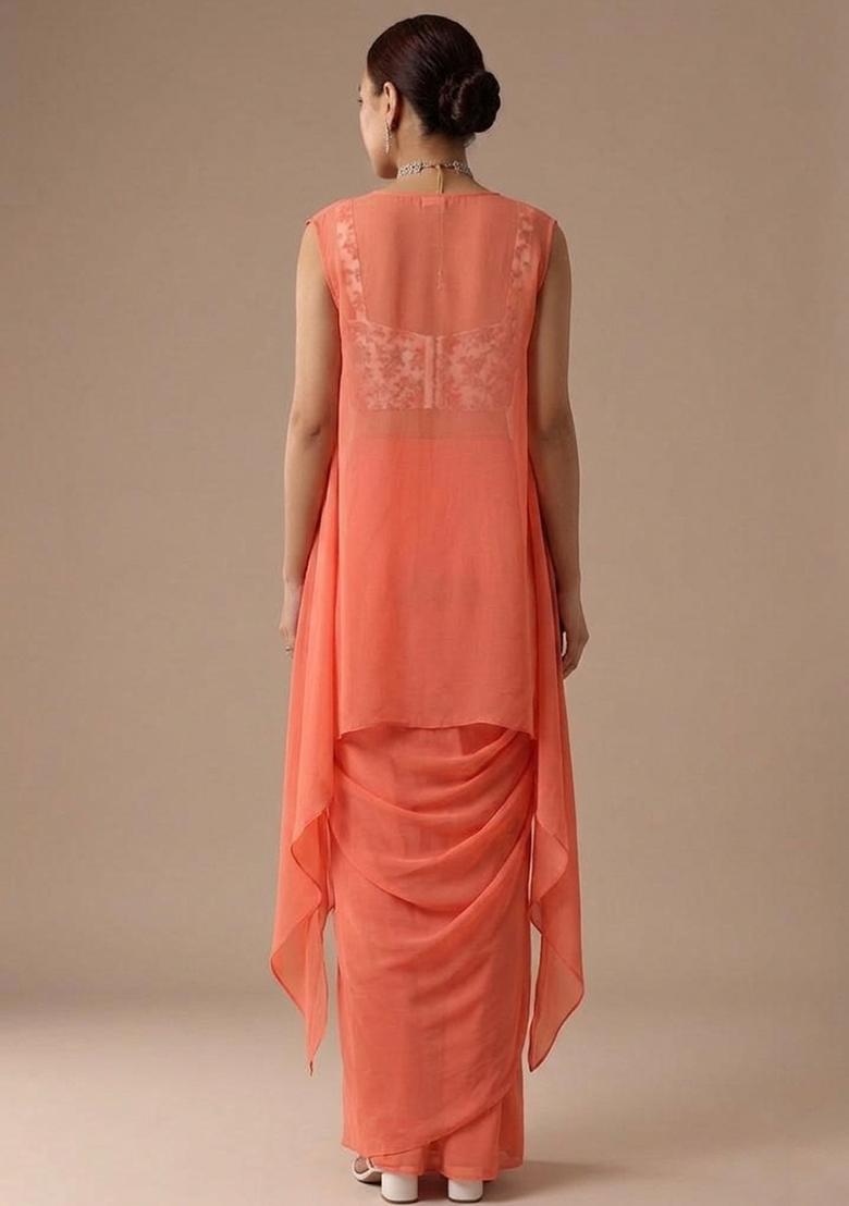 Off White Printed Crepe Fusion Set - Indya