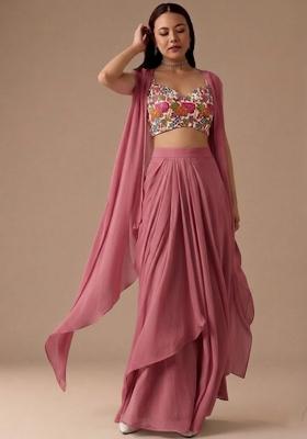 Off White Printed Crepe Fusion Set