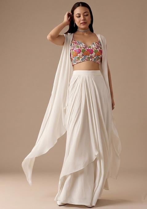 Off White Printed Crepe Fusion Set