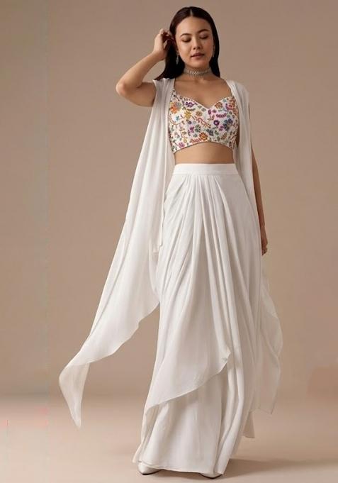 Off White Printed Crepe Fusion Set