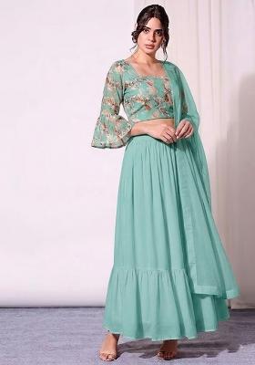 Mint Green Printed Organza Lehenga Set