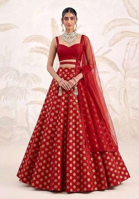 Bridal Red Zari Brocade Lehenga Set