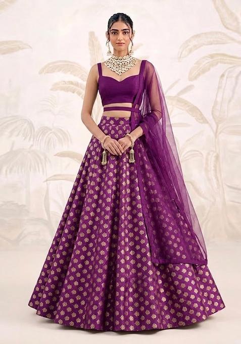 Deep Purple Zari Brocade Lehenga Set