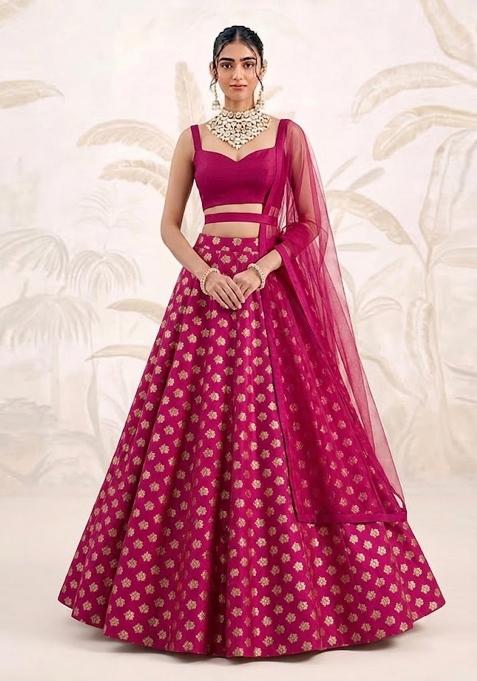 Rani Pink Zari Brocade Lehenga Set