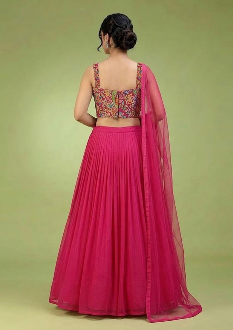 Rani Pink Printed Crepe Lehenga Set - Indya