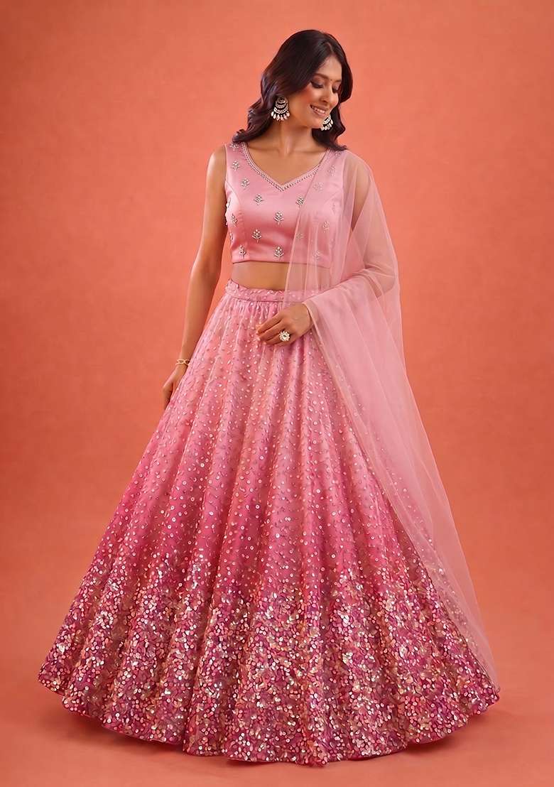 Baby Pink Handwork Lehenga Set - Indya
