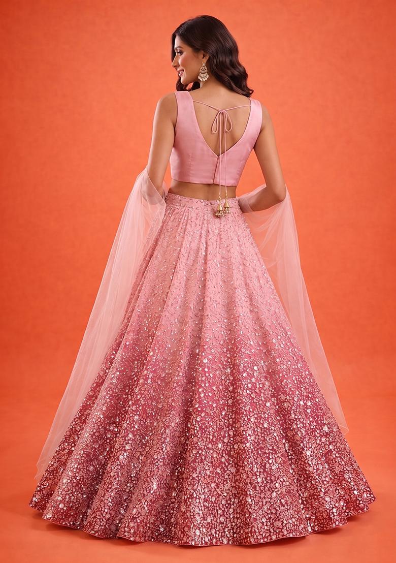 Peach Pink Handwork Lehenga Set - Indya