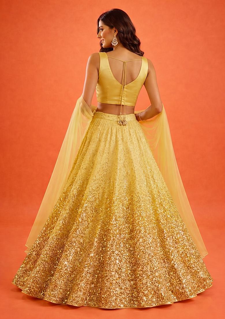 Lemon Yellow Handwork Lehenga Set - Indya