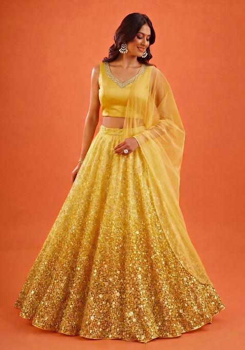 Lemon Yellow Handwork Lehenga Set