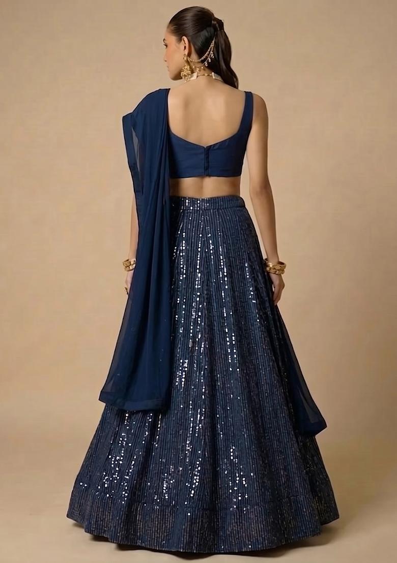 Navy Blue Handwork Lehenga Set - Indya