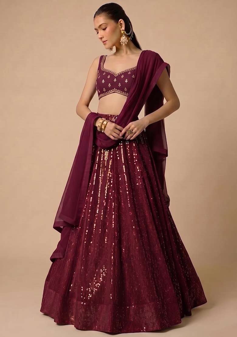 Wine Purple Handwork Lehenga Set - Indya