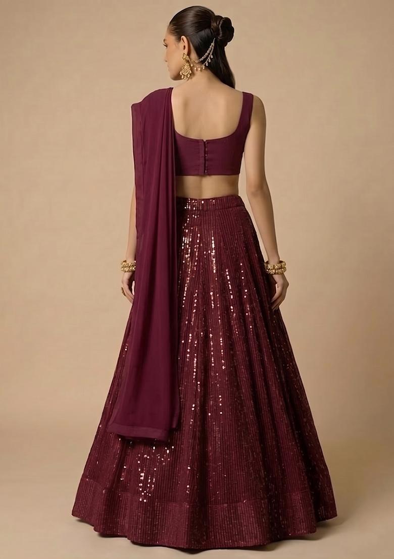 Wine Purple Handwork Lehenga Set - Indya