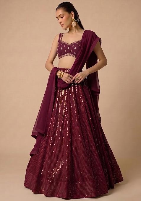 Wine Purple Handwork Lehenga Set