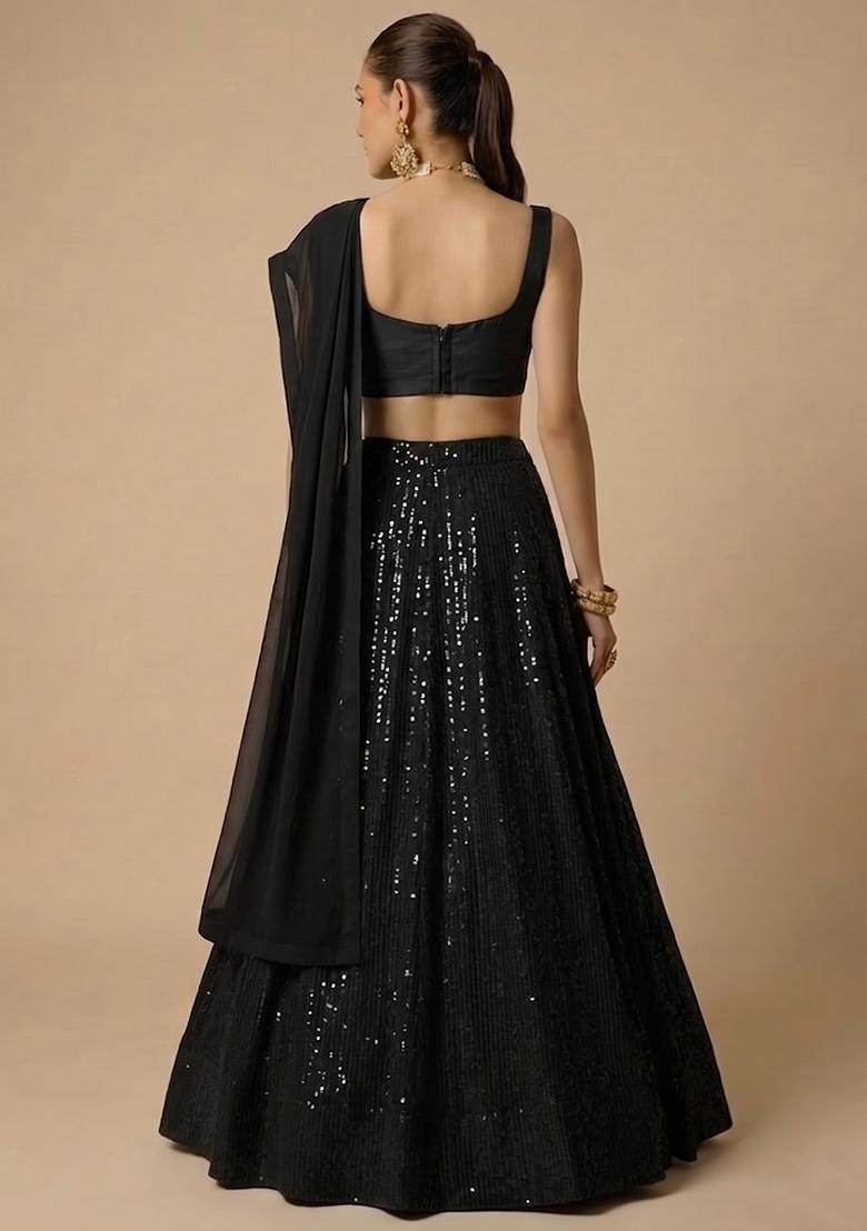 Jet Black Handwork Lehenga Set - Indya