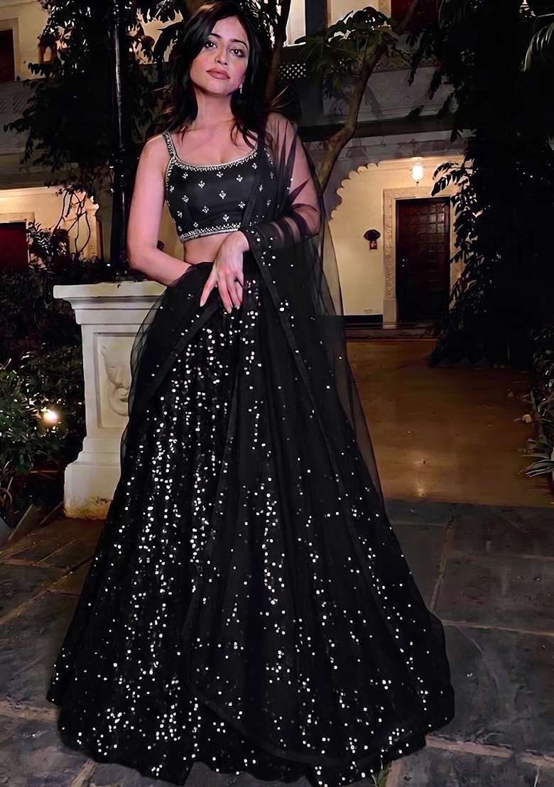 Jet Black Handwork Lehenga Set - Indya