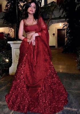 Deep Red Handwork Lehenga Set