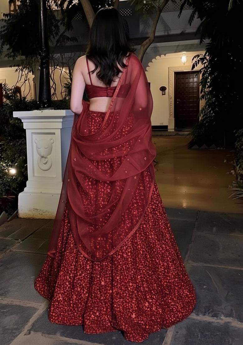 Deep Red Handwork Lehenga Set - Indya