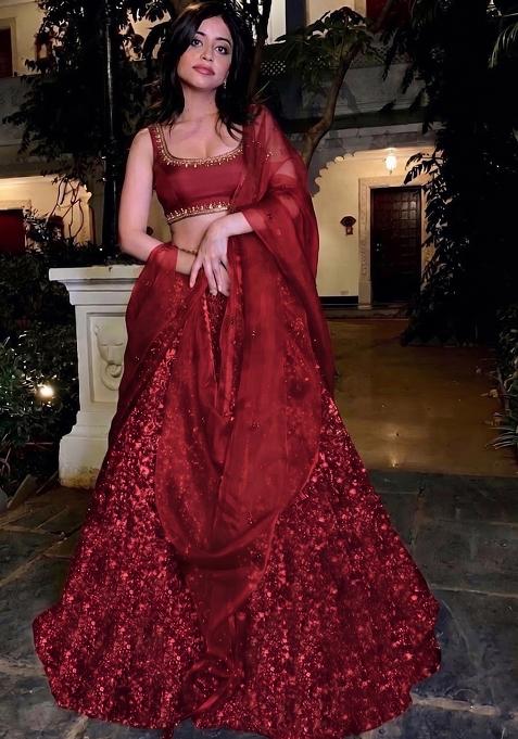 Deep Red Handwork Lehenga Set