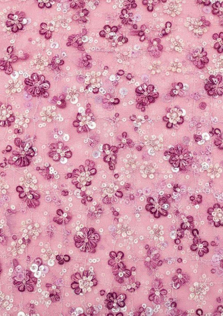Bubblegum Pink Embroidered Net Fusion Set for Diwali and Festive Wear - Indya