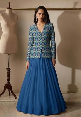 Royal Blue Printed Fusion Set