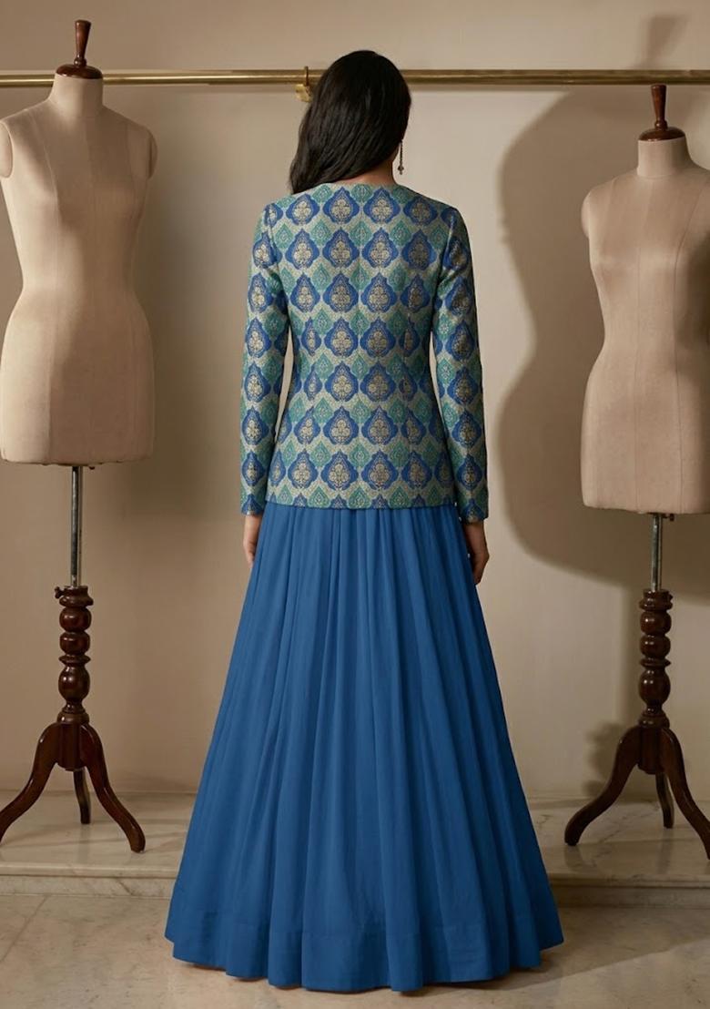 Royal Blue Printed Fusion Set - Indya