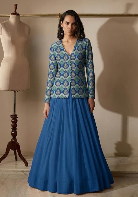 Royal Blue Printed Fusion Set