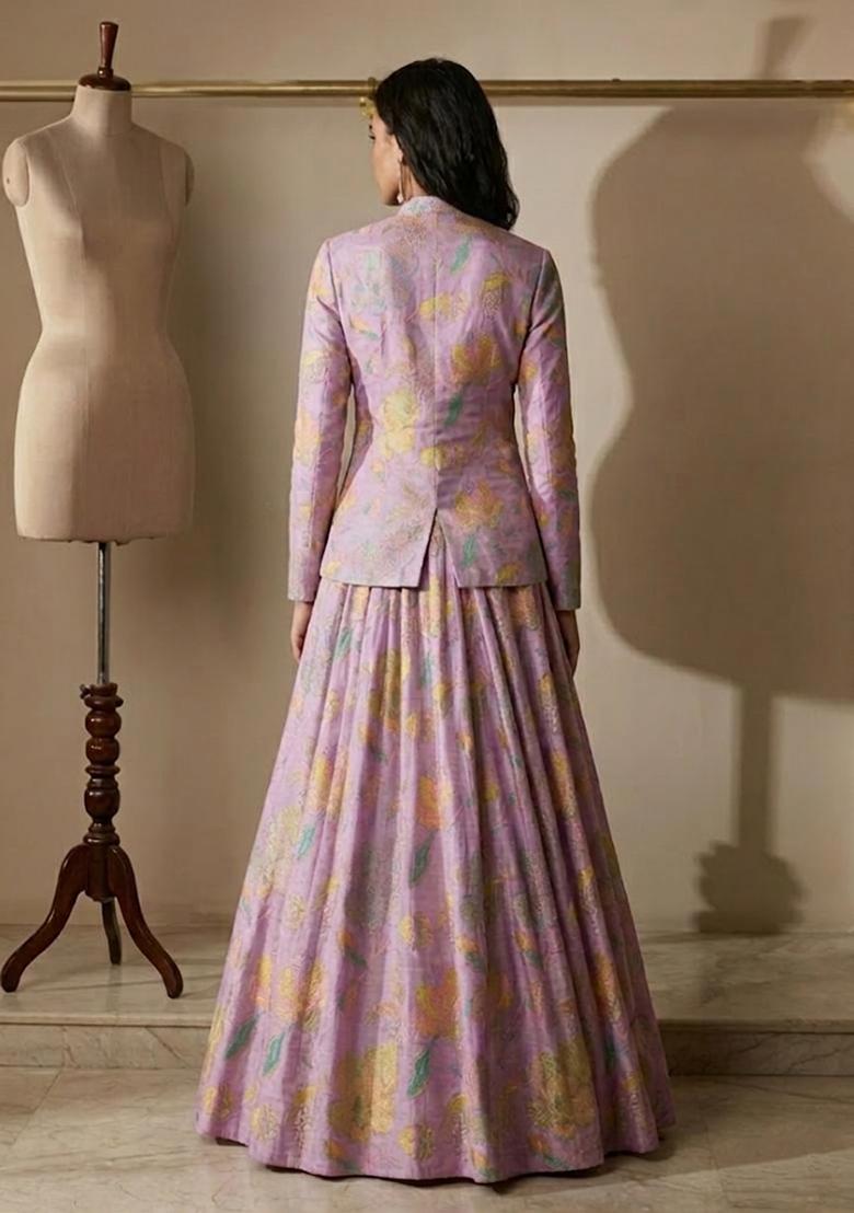Lilac Purple Printed Fusion Set - Indya