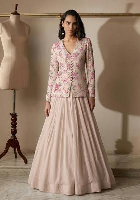 Blush Pink Printed Organza Fusion Set