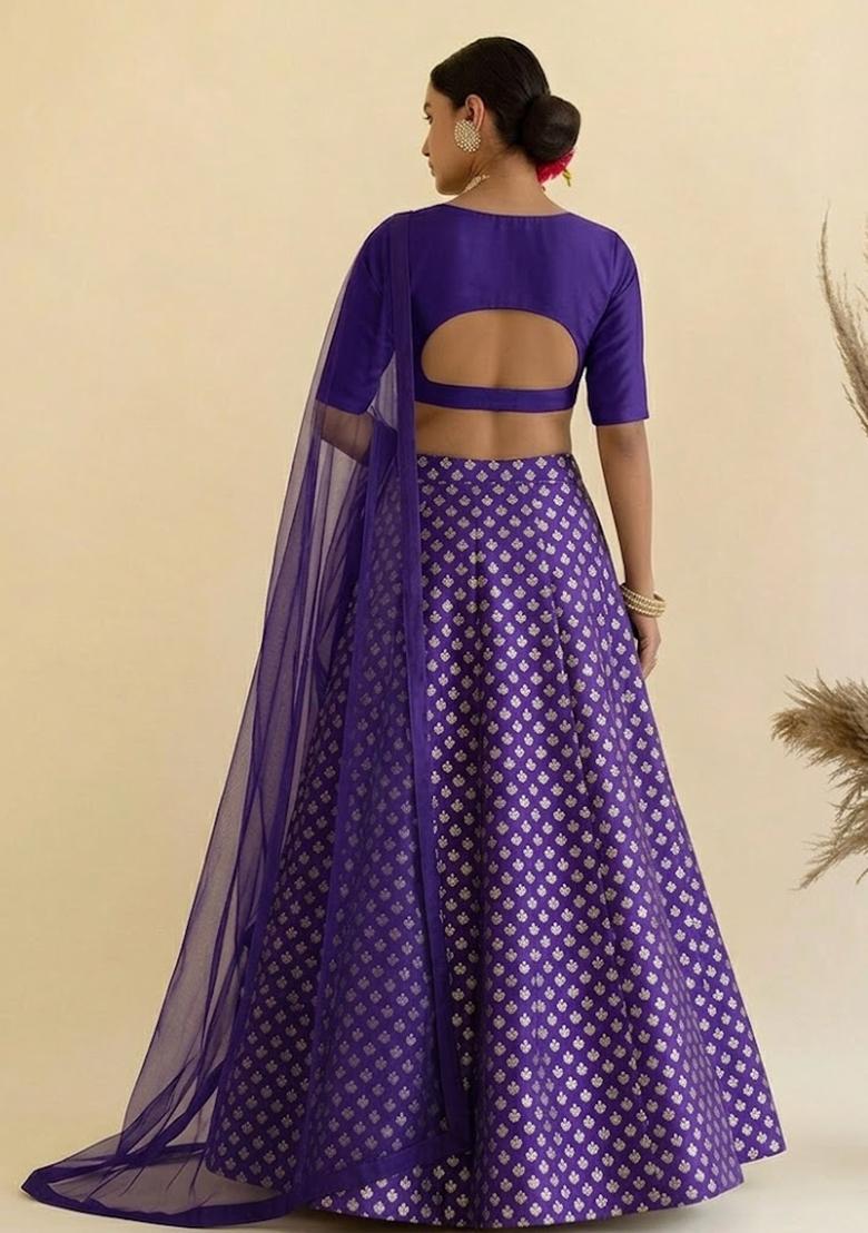 Royal Purple Silk Lehenga Set - Indya