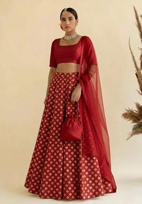 Red Silk Lehenga Set