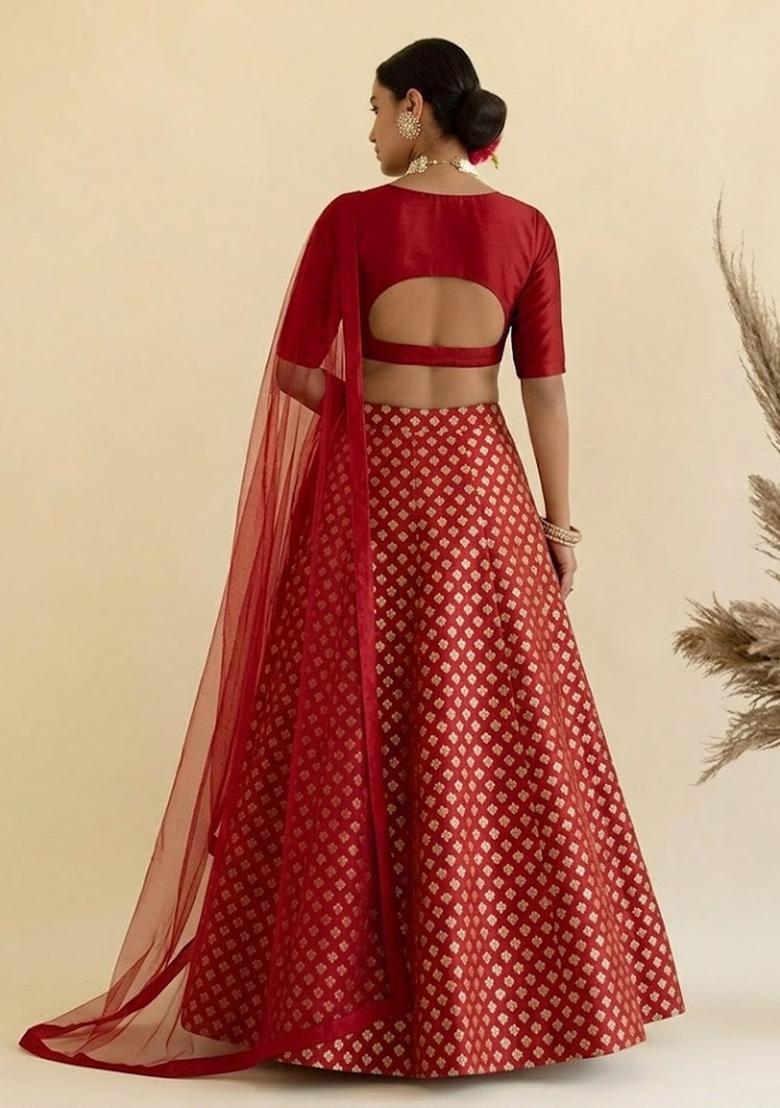 Red Silk Lehenga Set - Indya