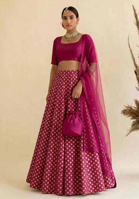 Hot Pink Silk Lehenga Set