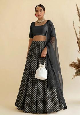 Grey Silk Lehenga Set