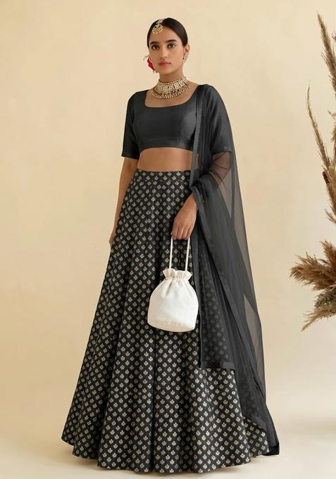 Grey Silk Lehenga Set